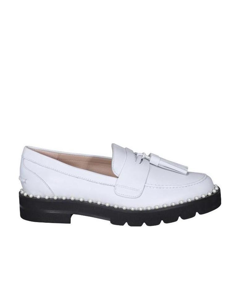 Stuart Weitzman Logo Fringed Flat Shoes In White
