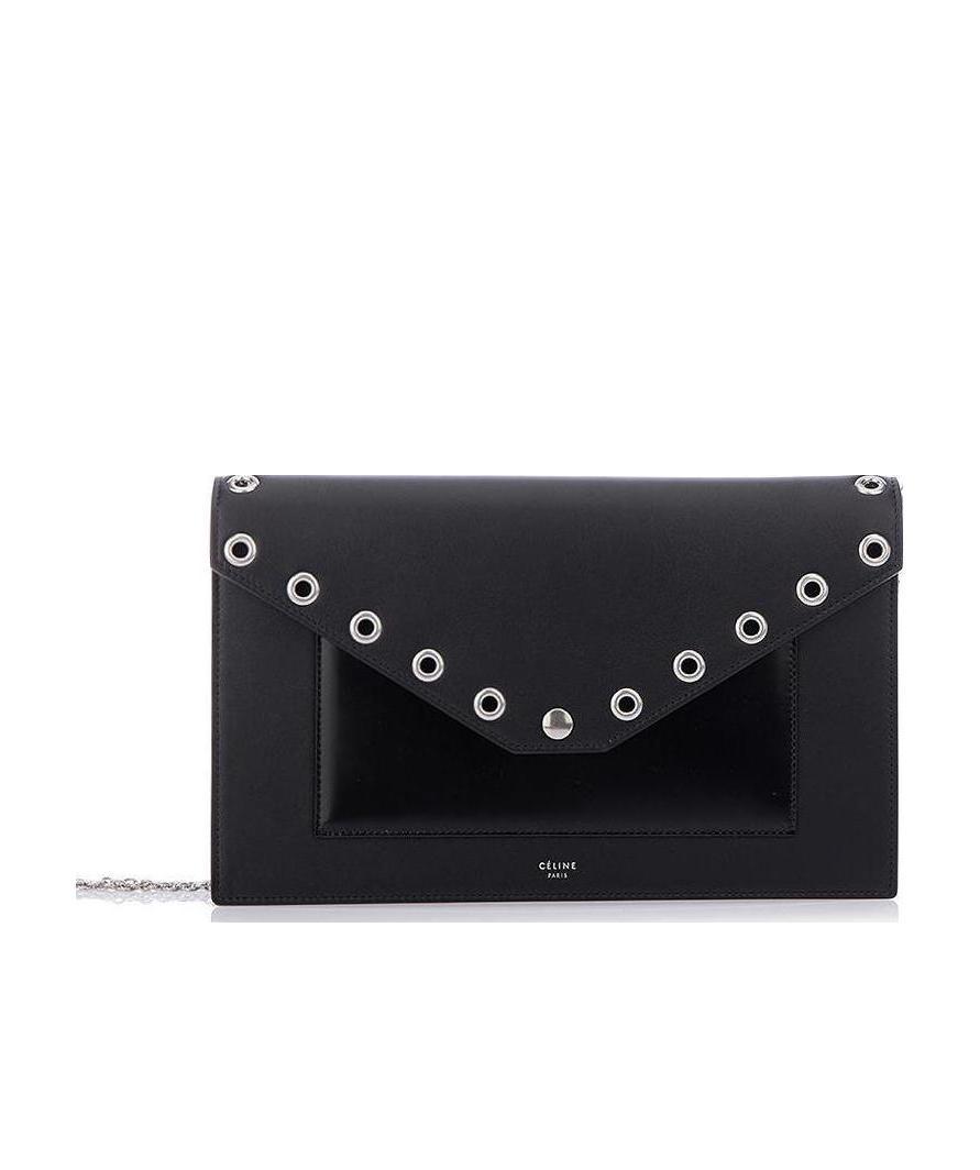 Celine Flip Leather Clutch In Black