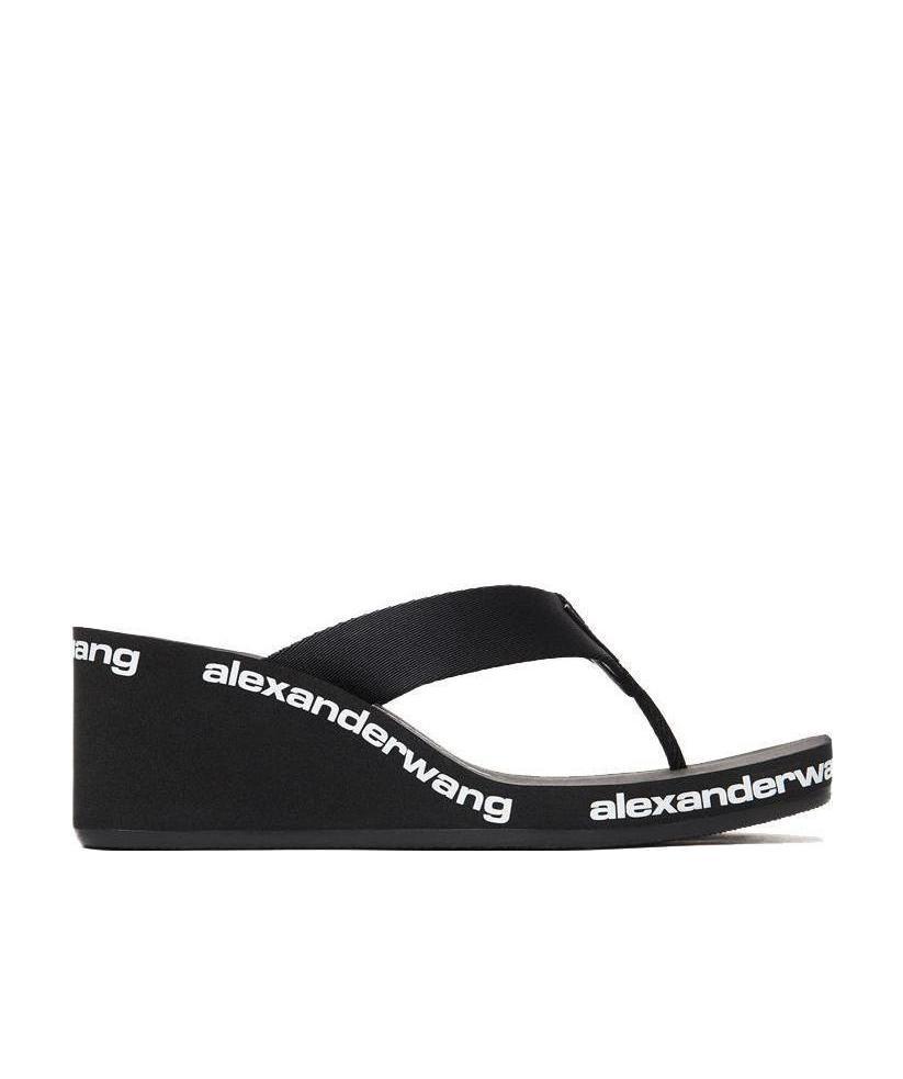 Alexander Wang Square Toe Logo Midsole Wedged Flip Flops In Black