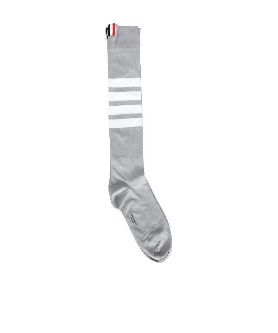 THOM BROWNE LIGHT GREY LIGHTWEIGHT COTTON OVER THE CALF 4BAR SOCK