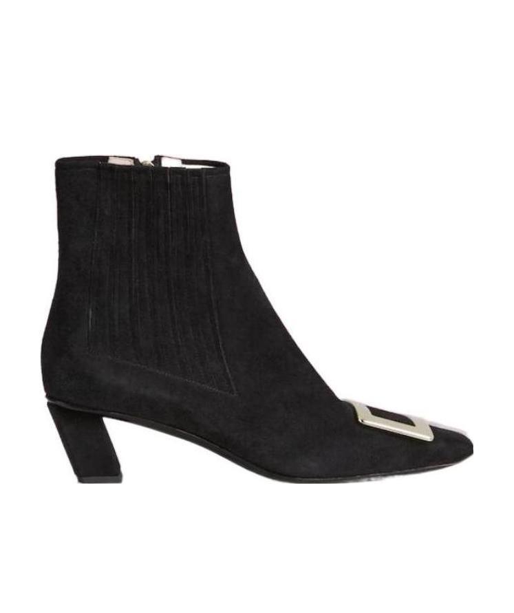 Roger Vivier Belle Vivier Suede And Metal Buckle Chelsea Booties In Black