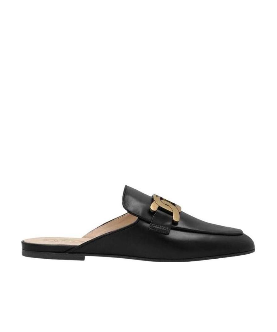 Tod's Glossy Black Slippers With Logo Plaque In Black