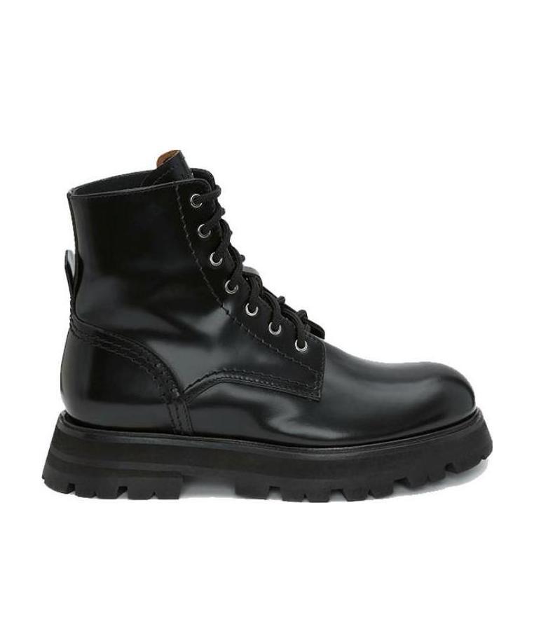 Alexander Mcqueen Wander Glossed-leather Exaggerated-sole Ankle Boots In Black