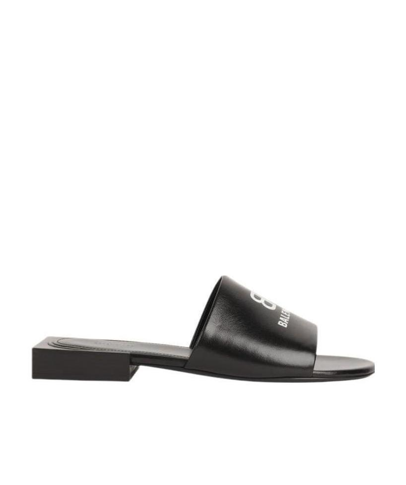 Balenciaga Box Mule Leather Sandals In Black