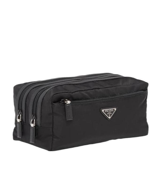 Prada Re-nylon And Saffiano Leather Travel Pouch In Black