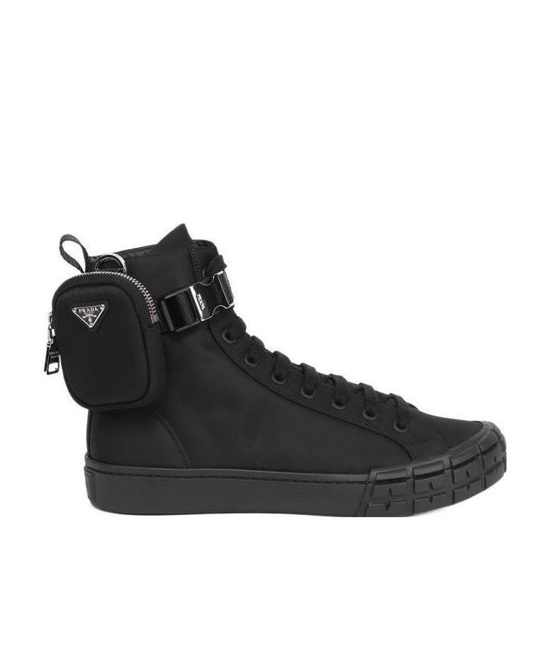 Prada Wheel Re-nylon High-top Sneakers In Black