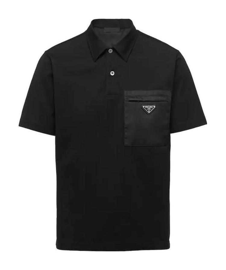 Prada Cotton Bi-material Polo Shirt In Black
