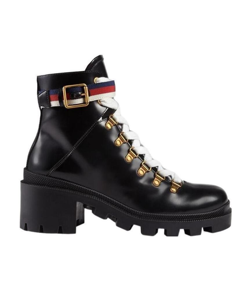 Gucci Grosgrain-trimmed Leather Ankle Boots In Black
