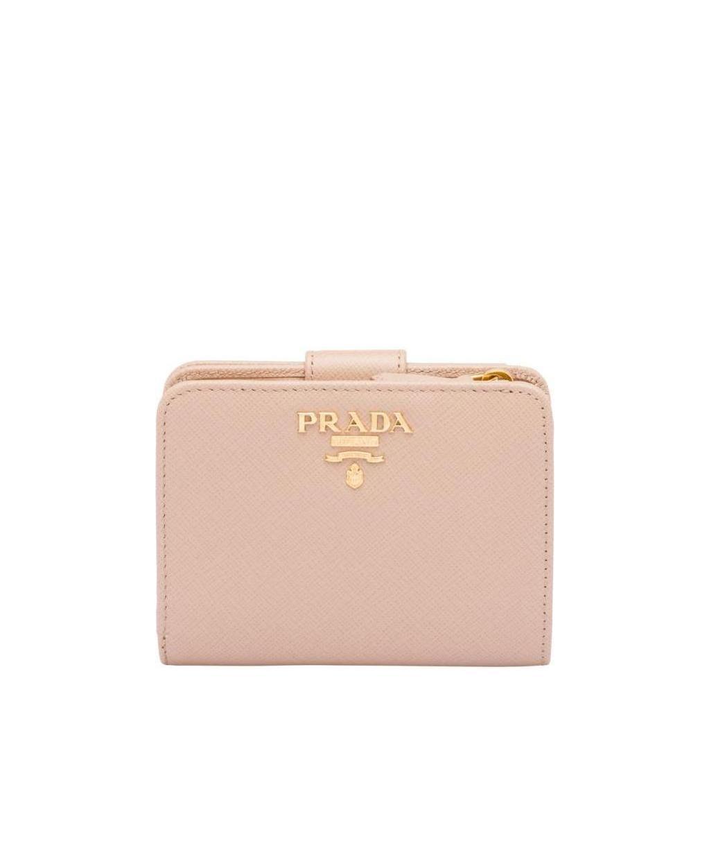 Prada Saffiano Leather Card Holder In Nude