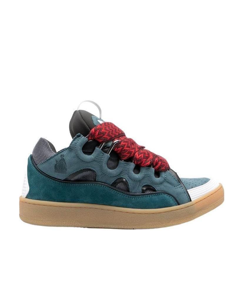 Lanvin Curb Sneakers In Suede And Fabric Color Blue And Red In Blue