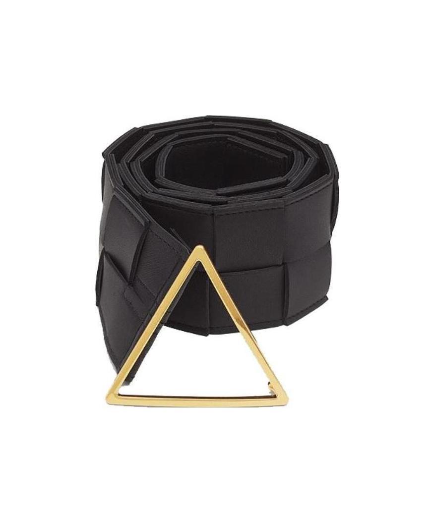 Bottega Veneta Black Leather Belt With Tringolar Buckle In Black