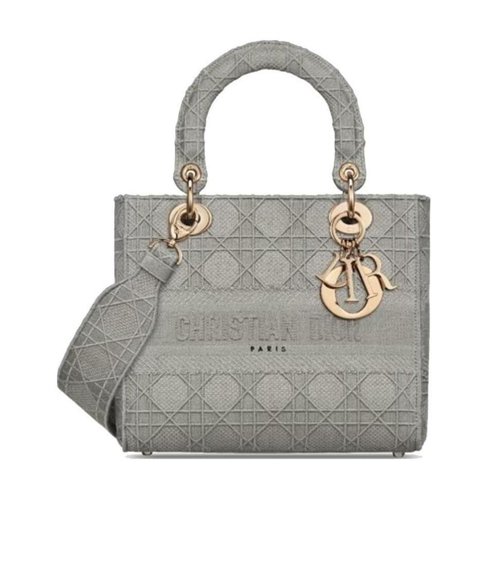 Dior Logo Medium Embroidered Shoulder Bag In Gray