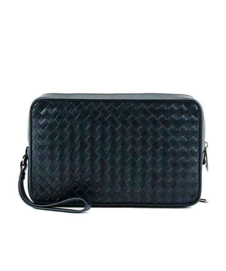 Bottega Veneta Woven Multi-layer Zipper Clutch In Green