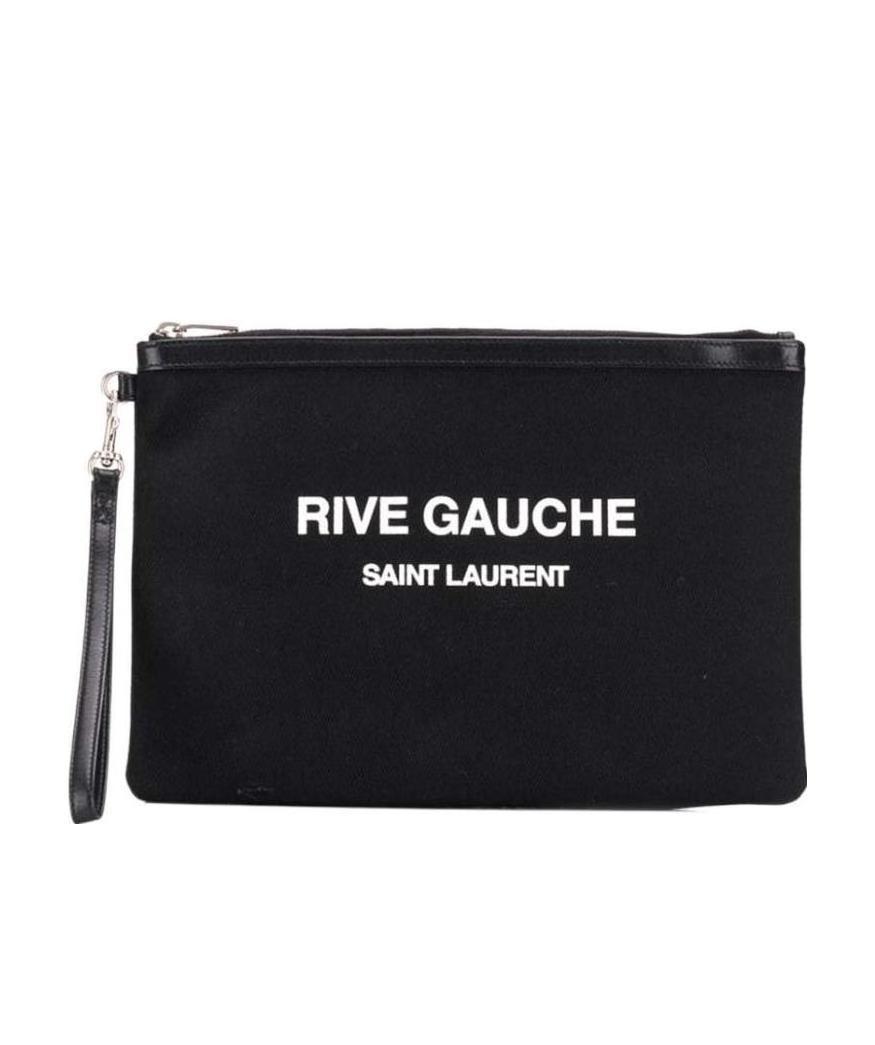 Saint Laurent Rive Gauche Logo-print Clutch In Black