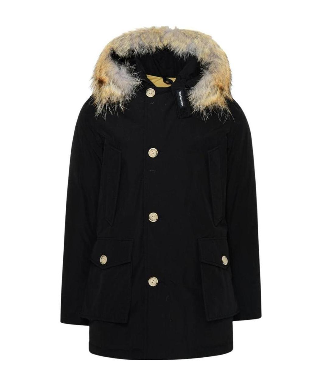 Woolrich Navy Blue Hooded Cotton-padded Jacket In Black