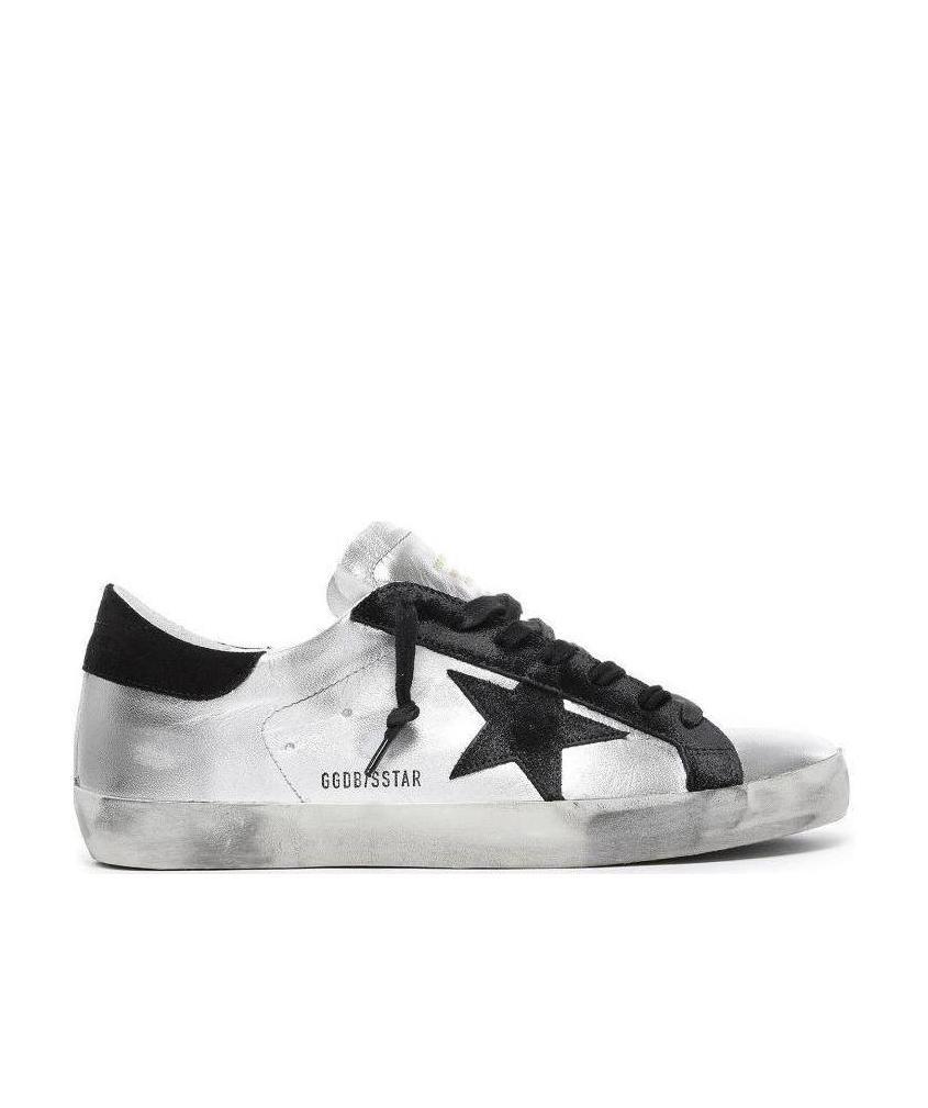 Golden Goose Super-star Sneakers In Silver Leather With Contrasting Inserts In White