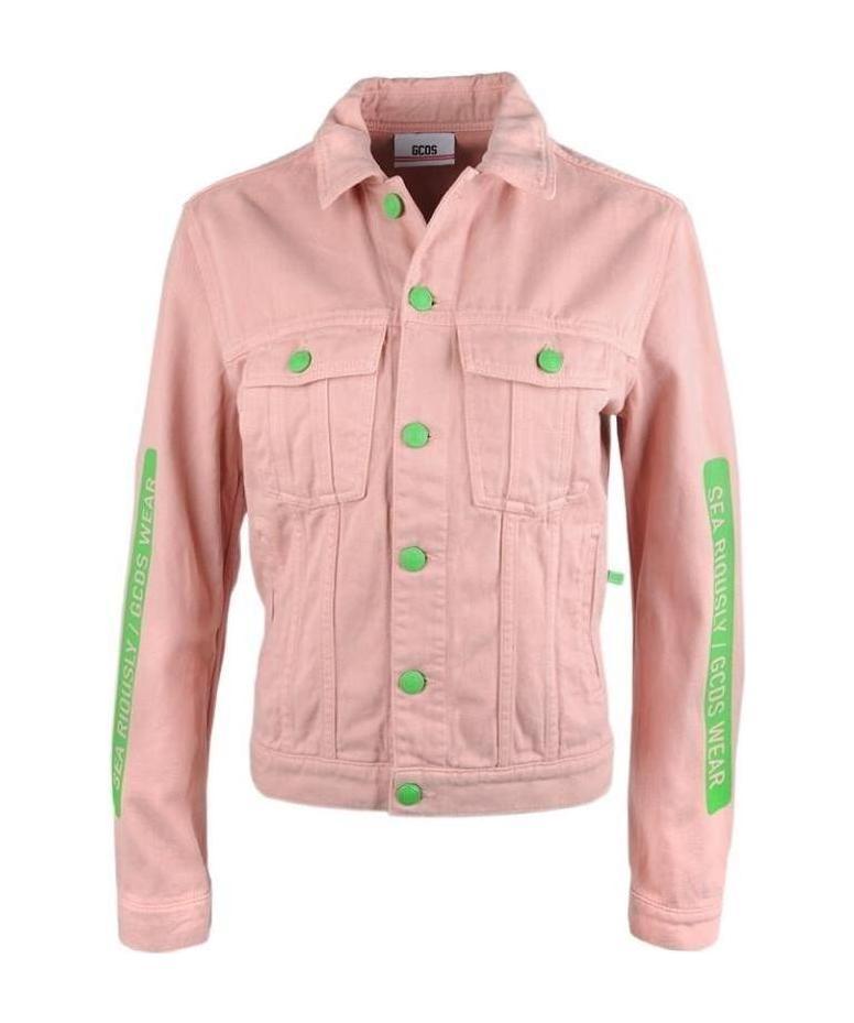 Gcds Logo Denim Jacket In Pink