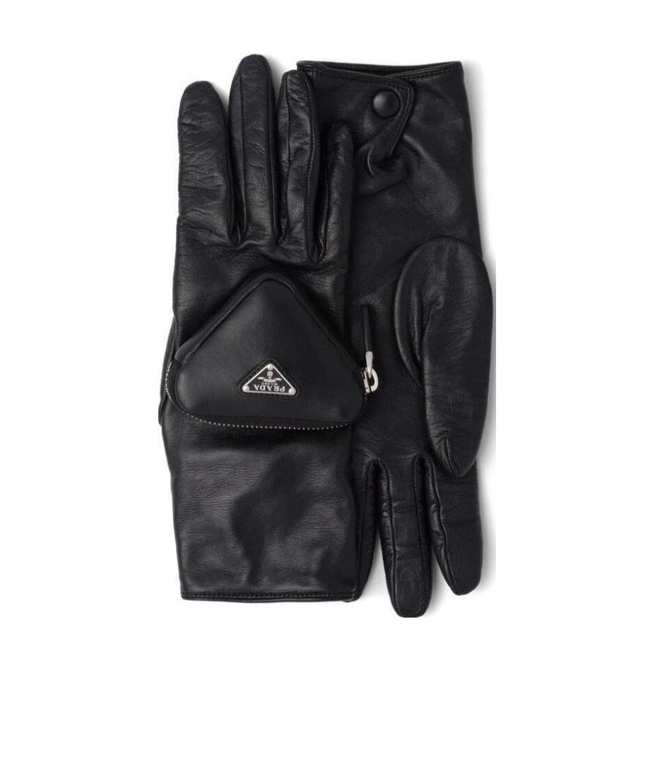 Prada Men's Nylon/leather Gloves With Pocket In Black
