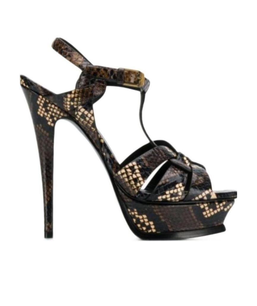 Saint Laurent Snakeskin Effect 105mm Sandals In Black