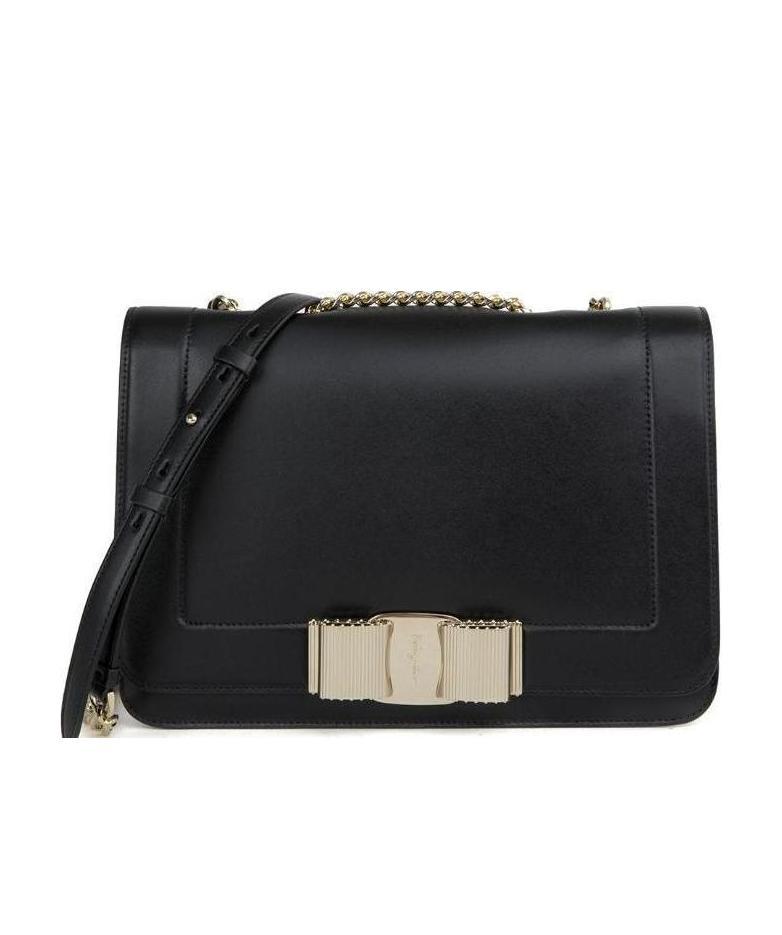 Ferragamo Logo Bow Shoulder Bag In Black