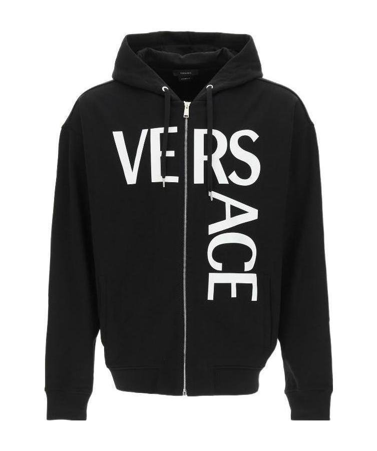 VERSACE LOGO-PRINT ZIP-UP HOODIE 