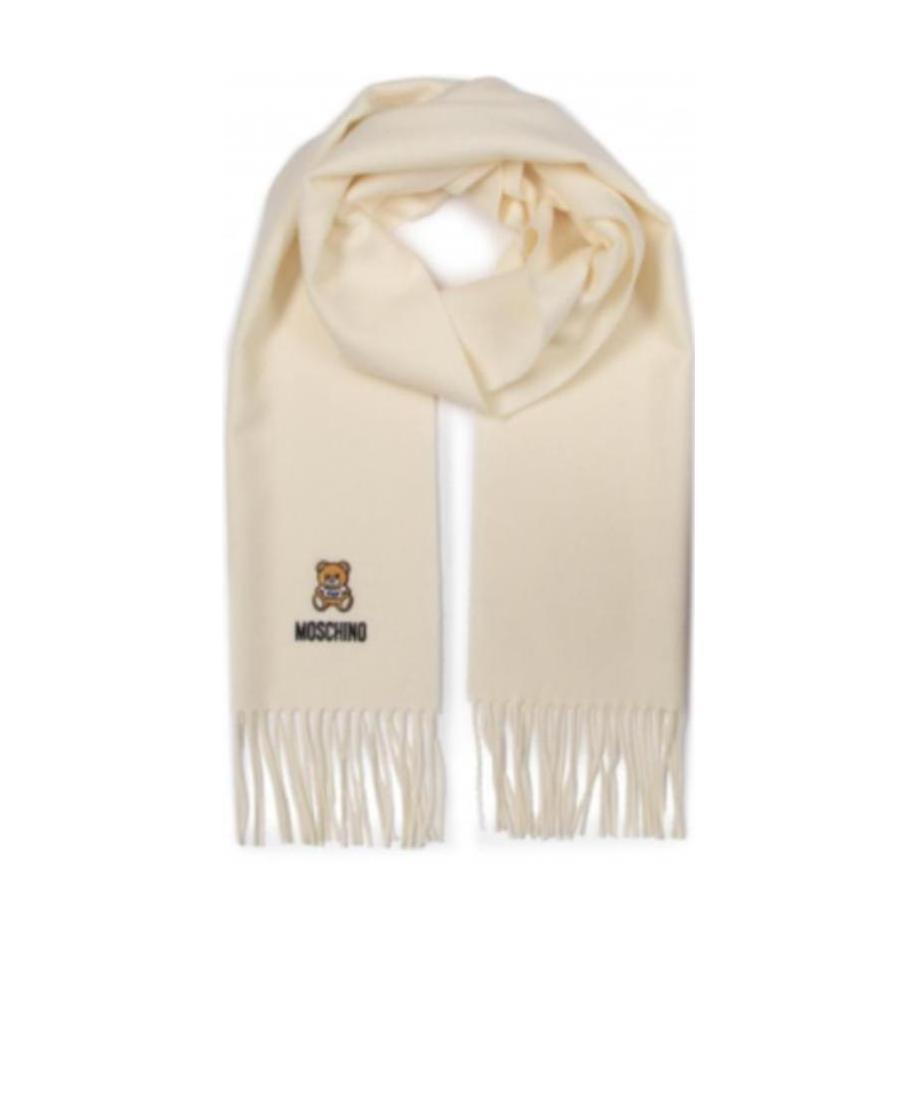 Moschino Logo-embroidered Fringed Scarf In Gray