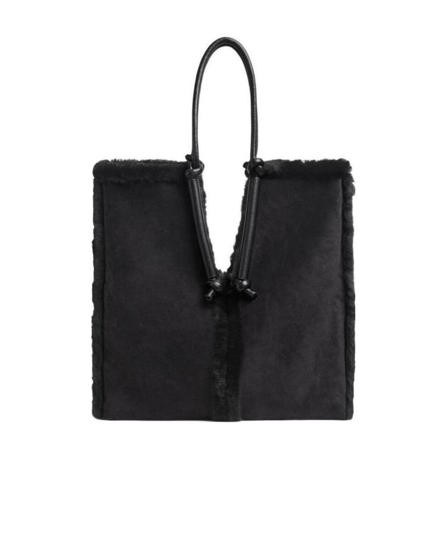 Bottega Veneta Bolster Reversible Shearling Suede Bag In Black