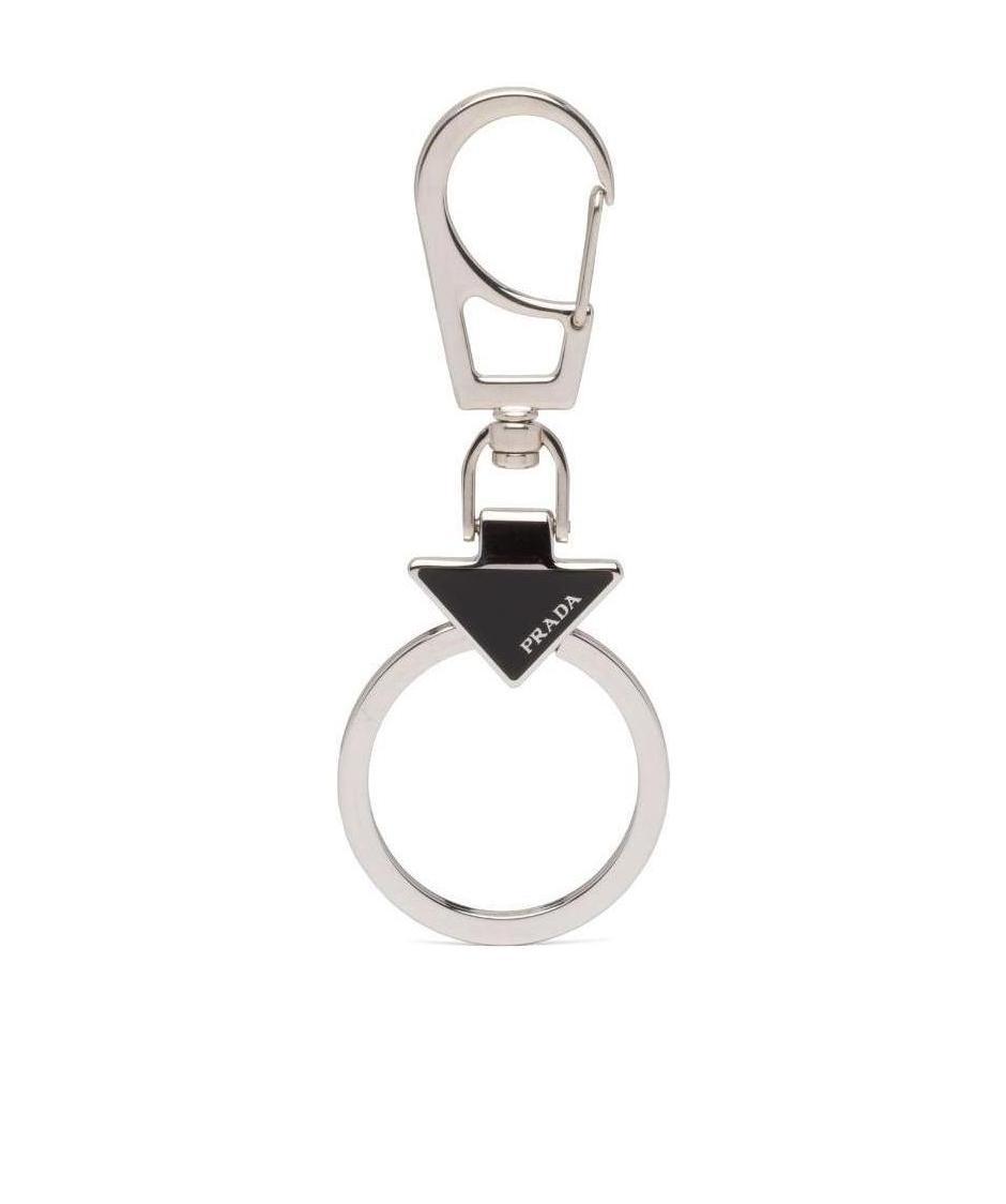Prada Enamel Triangle Logo Keyring In White