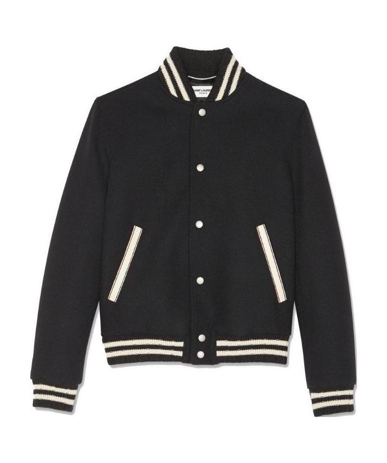 Saint Laurent Logo-embroidered Varsity Jacket In Black
