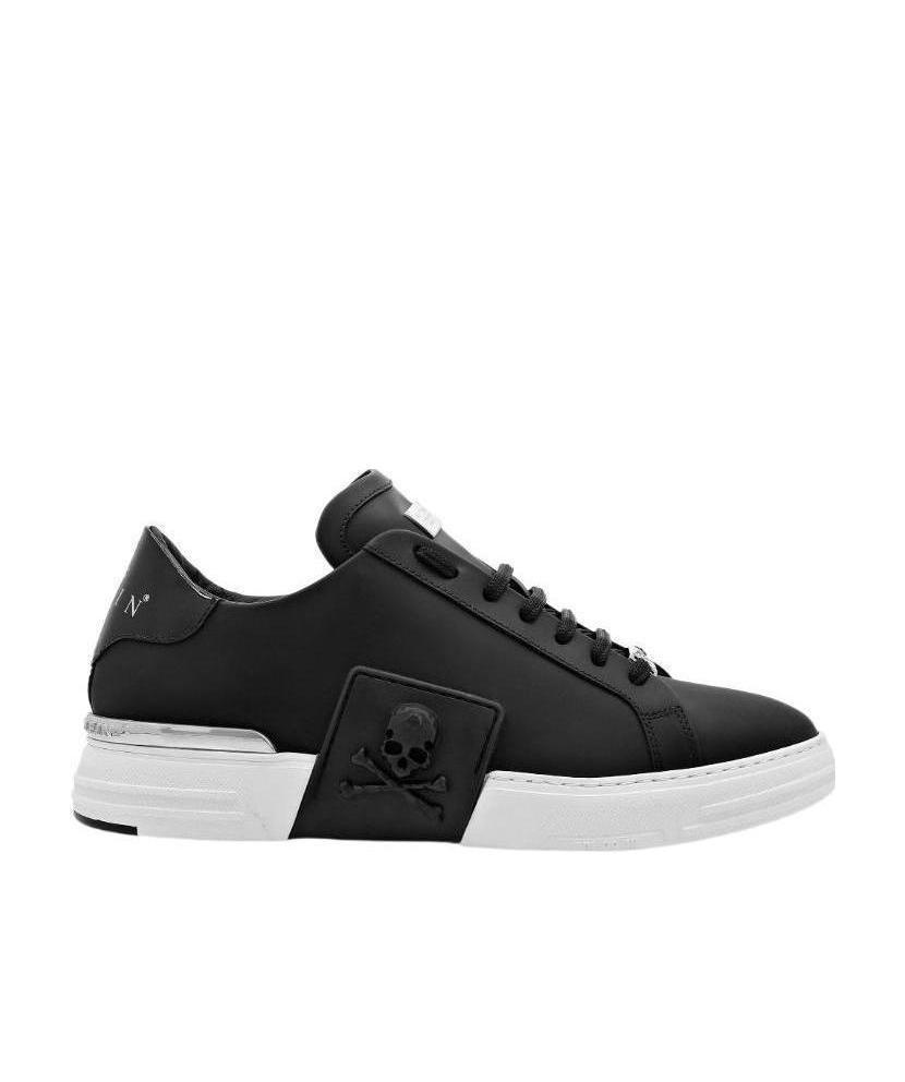 Philipp Plein Leather Sneakers With Distinctive Logo Detail In Black