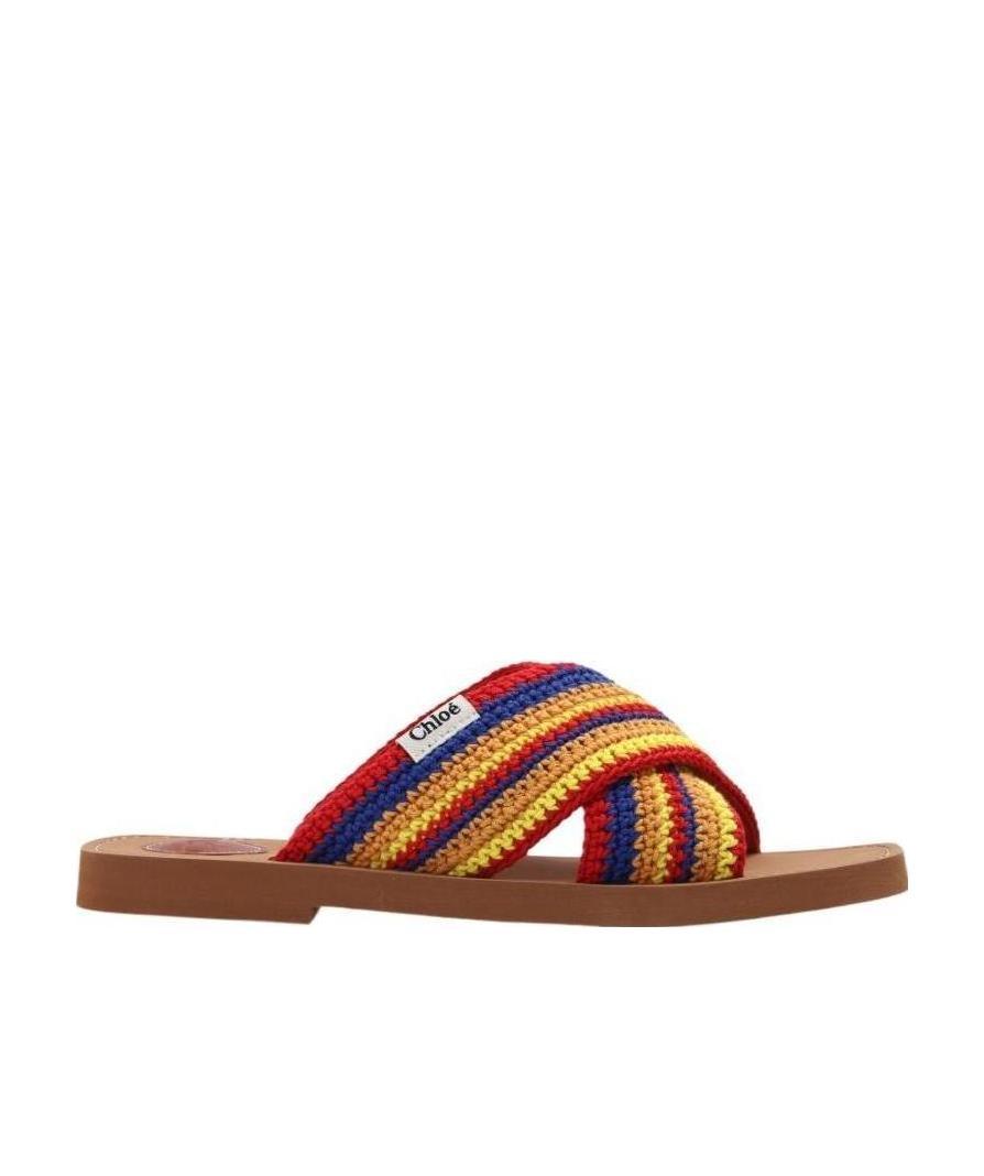Chloé Woody Crisscross Knit Strap Slide Sandal In Multicolor