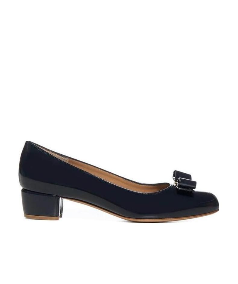 Ferragamo Vara Patent Leather Pumps In Blue