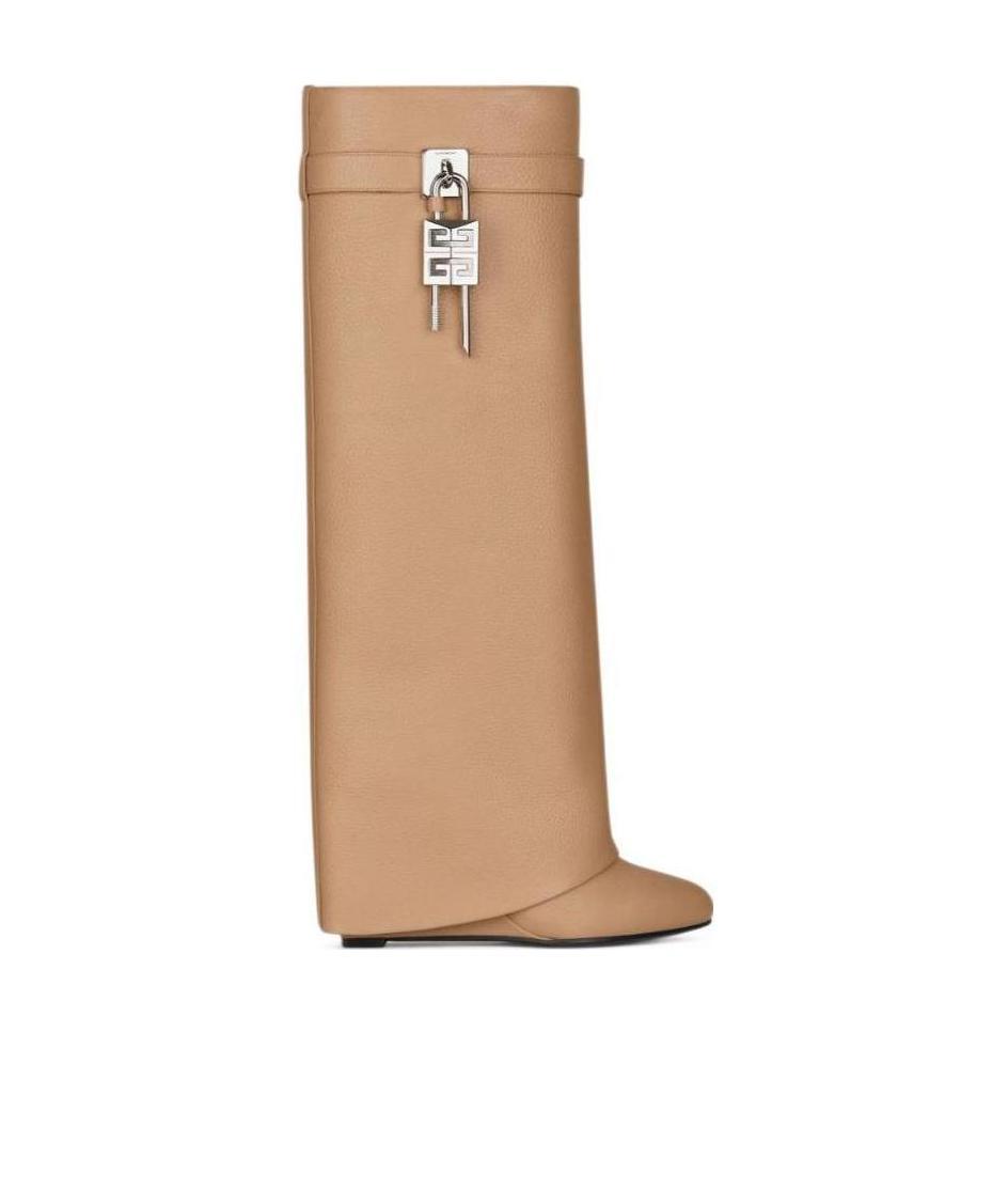 Givenchy Shark Lock Grained Leather Boots In Neutral