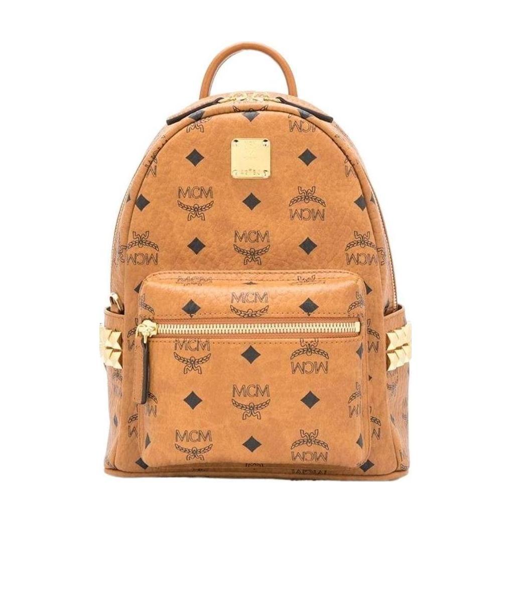 Mcm Stark Side Studs Zipped Backpack In Brown