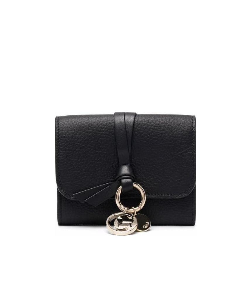 Chloé Chloe Tri-fold Alphabet Compact Leather Wallet In Black