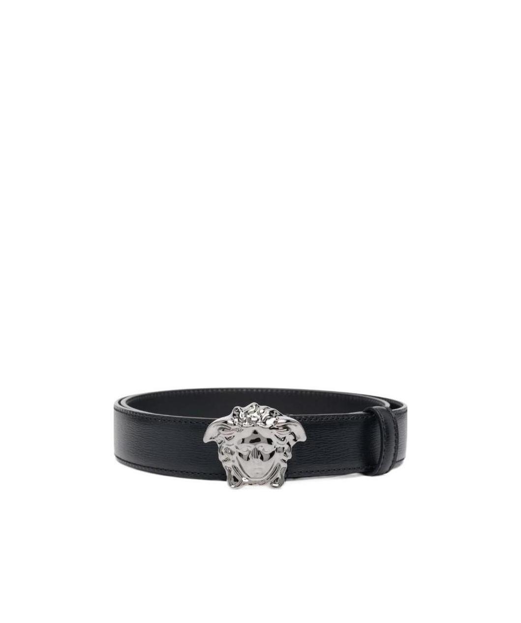 Versace Medusa Head Gold-toned Buckle Leather Belt In Black