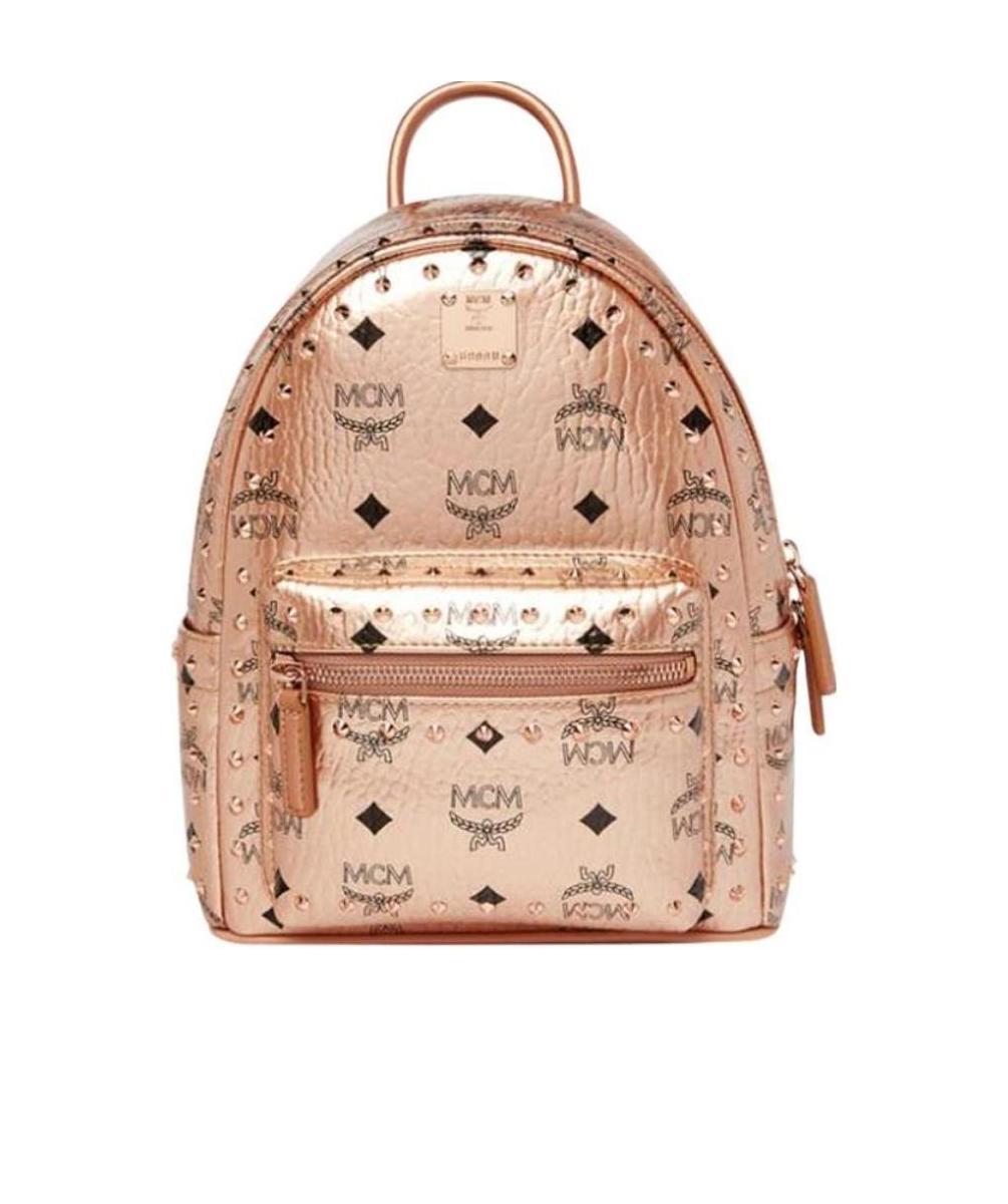 Mcm Logo Printed Rivet Backpack In Nude