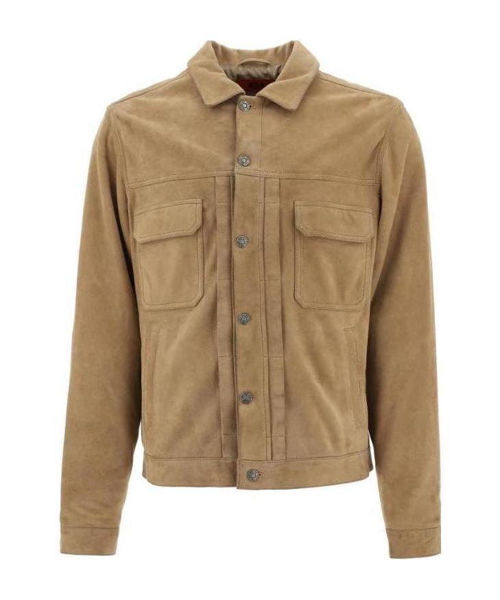 424 Button-up Leather Jacket In Brown
