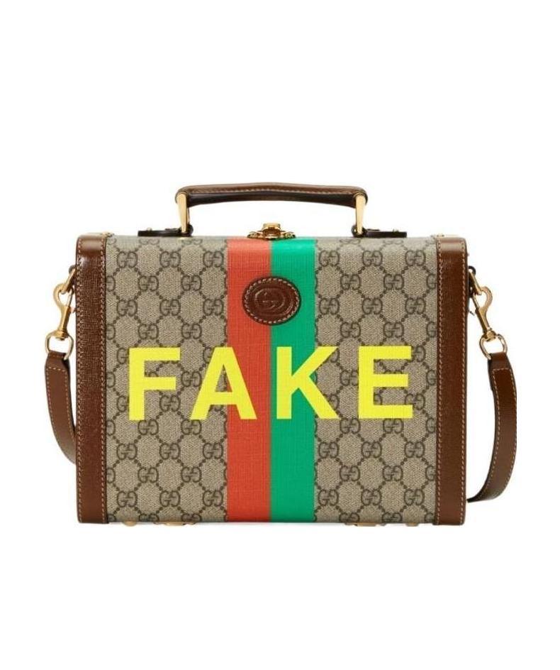 Gucci 'fake/not' Print Shoulder Bag In Brown