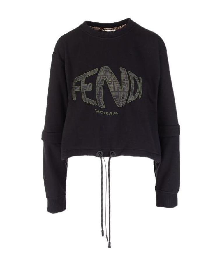 Fendi Logo-embroidered Cropped Sweatshirt In Black