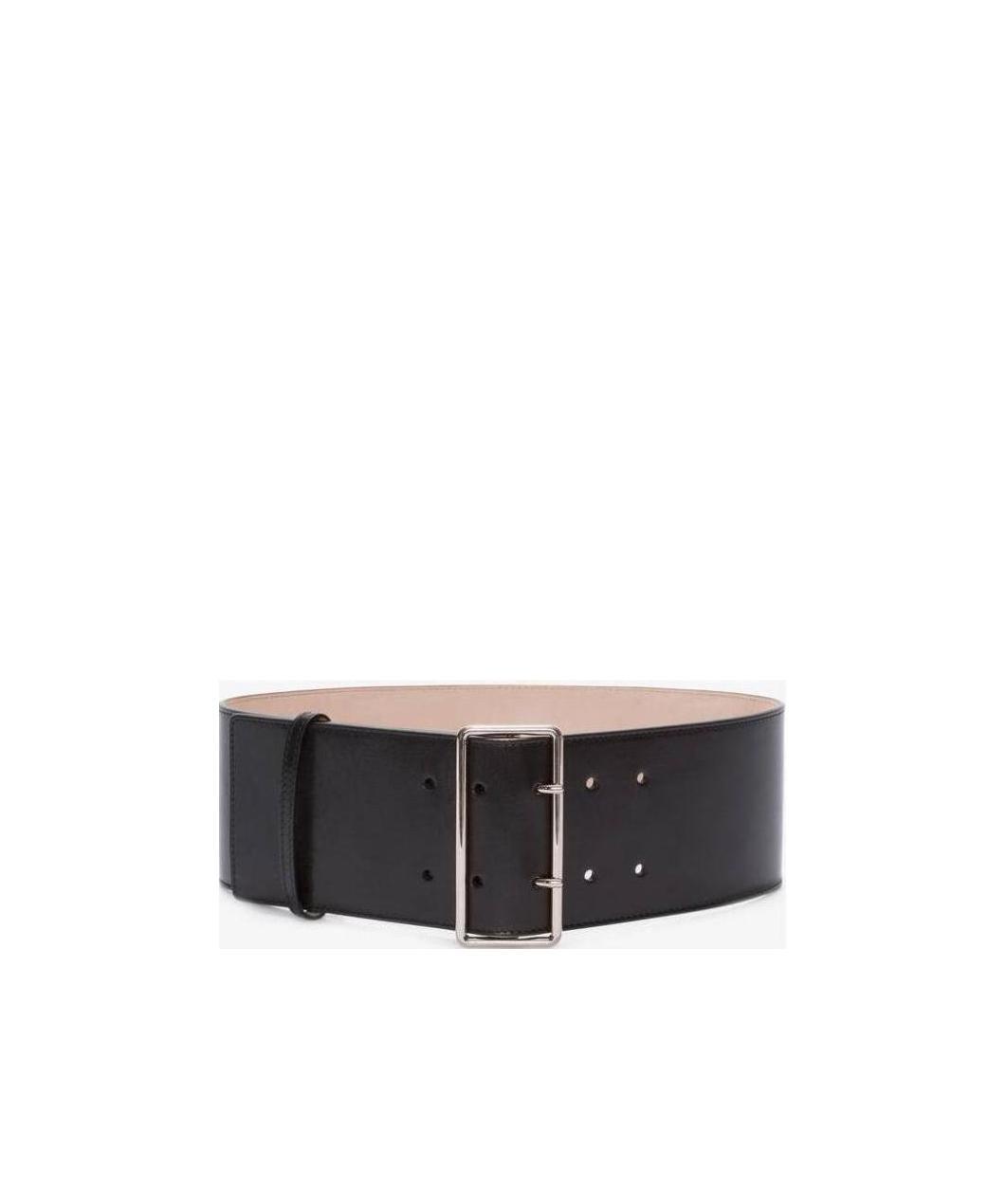 Alexander Mcqueen Leather Belt With Silver-tone Buckle 85mm In Black