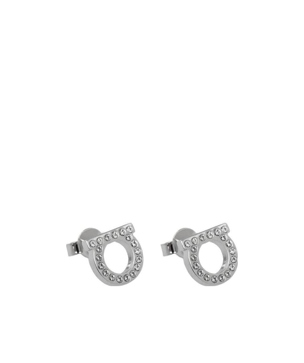 Ferragamo Gancini Crystal Embellished Stud Earrings In White