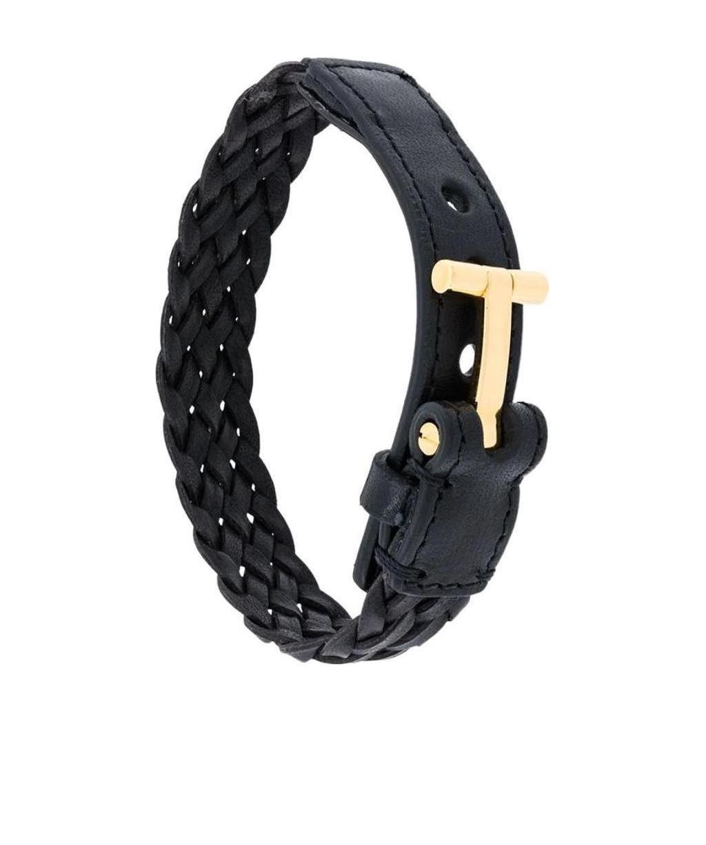 Tom Ford Braded T-logo Bracelet In Black