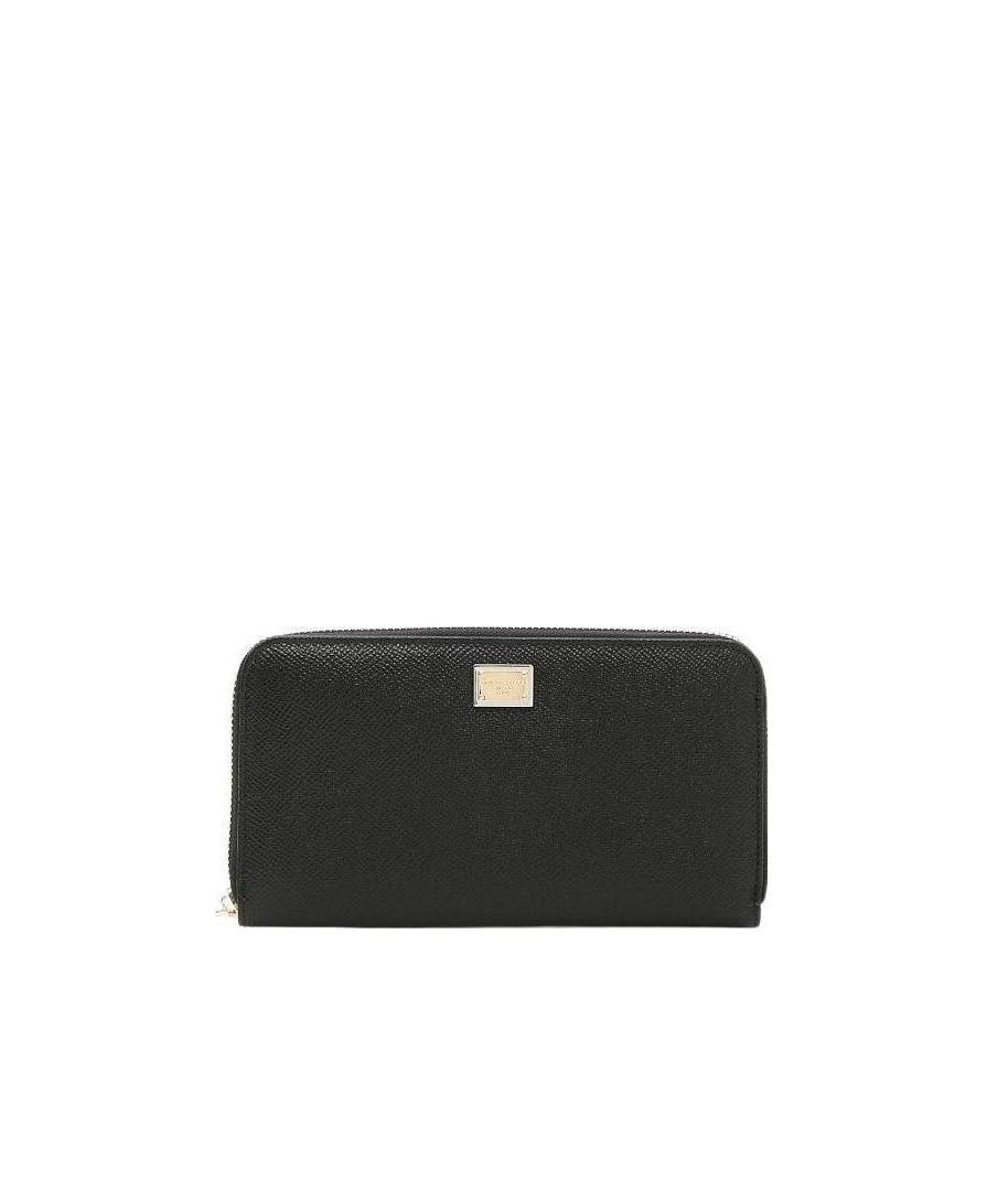 Dolce & Gabbana Zip-around Grained Leather Wallet In Black