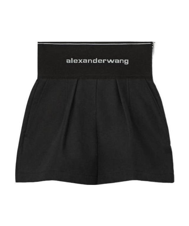 Shop Alexander Wang Logo-waist Pleated Shorts In Black