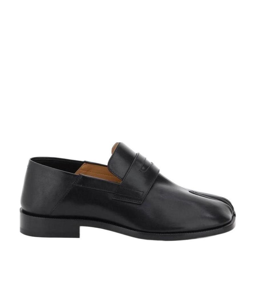 Maison Margiela Tabi County Split-toe Distressed Textured-leather Penny Loafers In Black