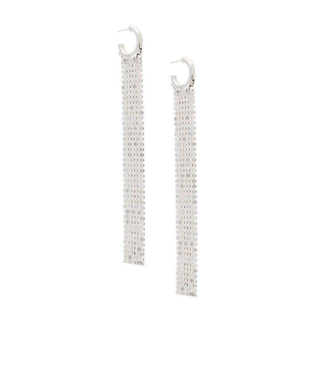 Rabanne Silver Tone Pixel Chain Mail Earrings In White