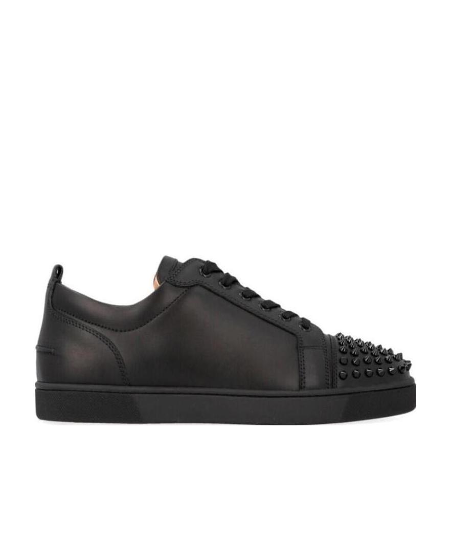 Christian Louboutin Louis Junior Spikes Cap-toe Leather Sneakers In Black