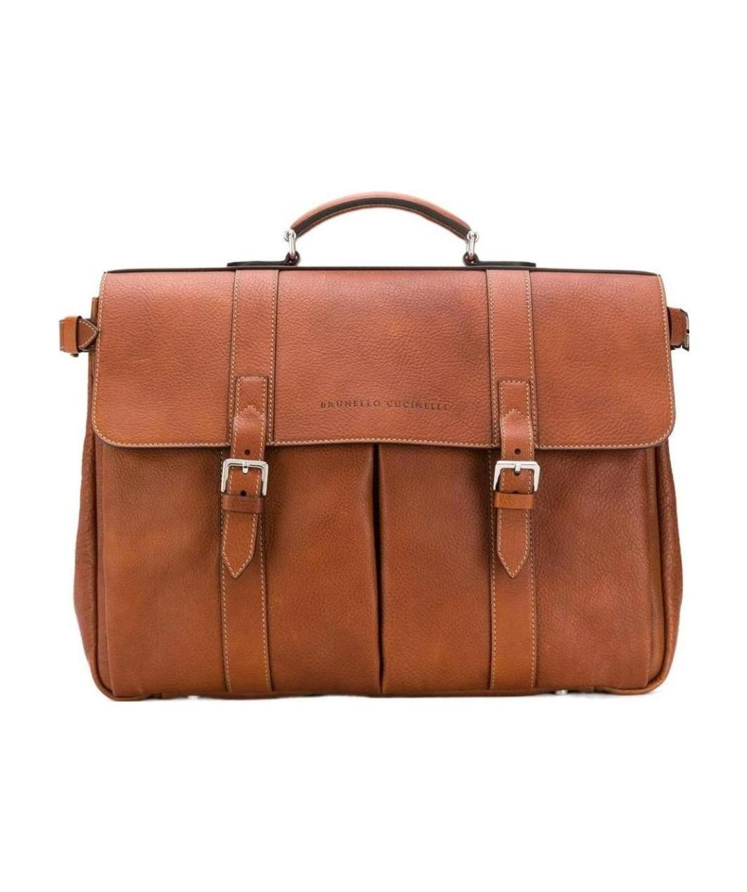 Brunello Cucinelli Classic Logo Printed Briefcase In Orange