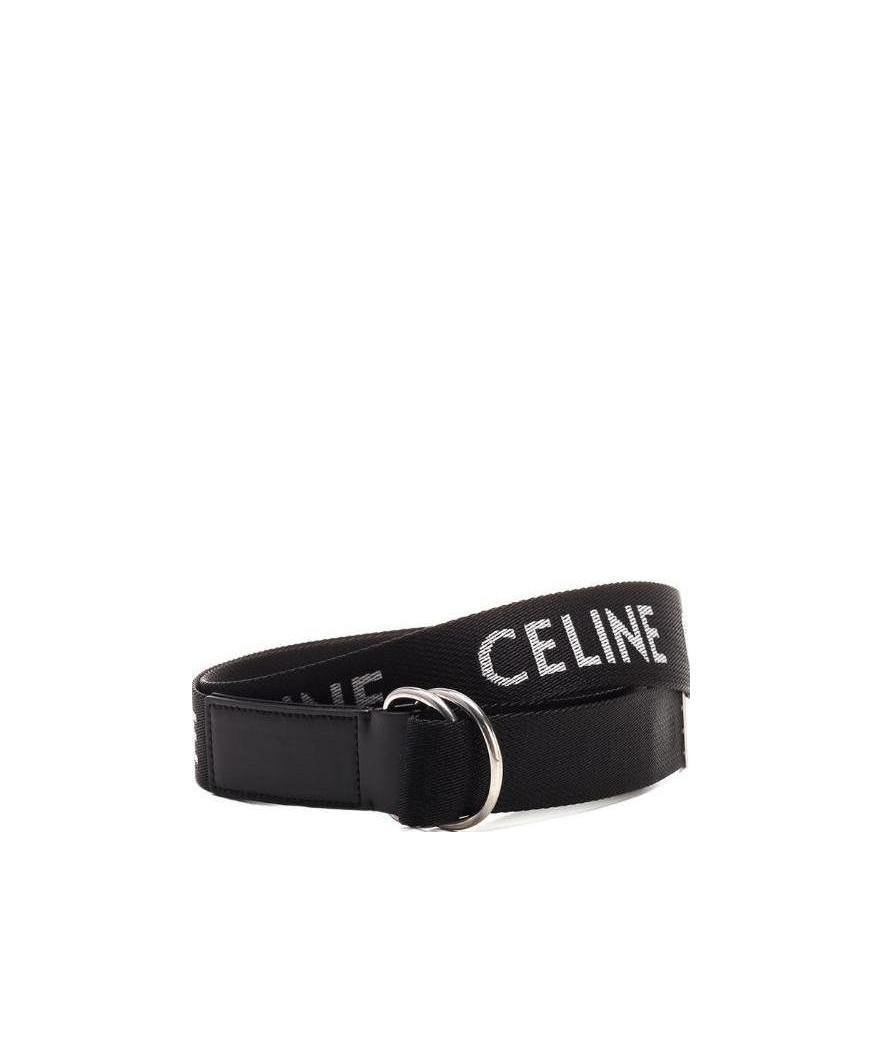 Celine Medium Jacquard Leather Double Ring Belt In Black